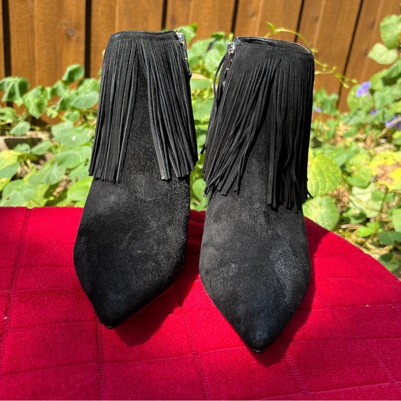 Sam Edelman Kandice Suede Fringe High Heel Booties Black Size 6 EUC - Picture 7 of 12